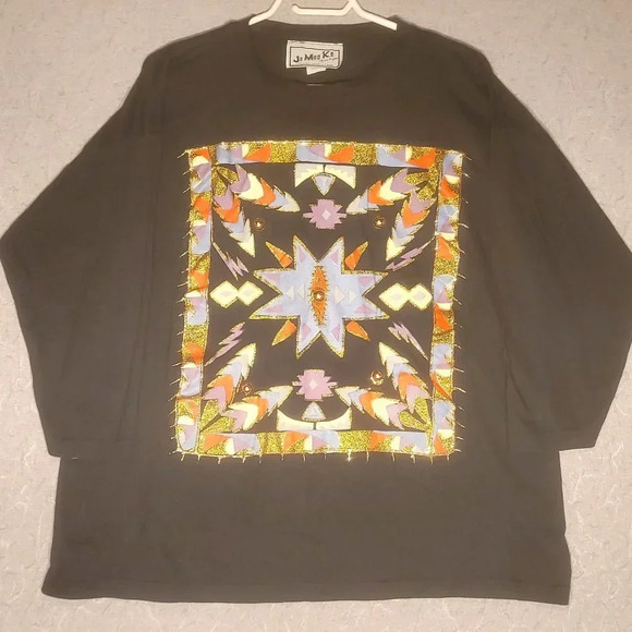 Ja Maa Ka of Los Angeles Tops - Unisex  Black with Gold Buttons & Glitter Sparkling T-Shirt, One Size Fits All